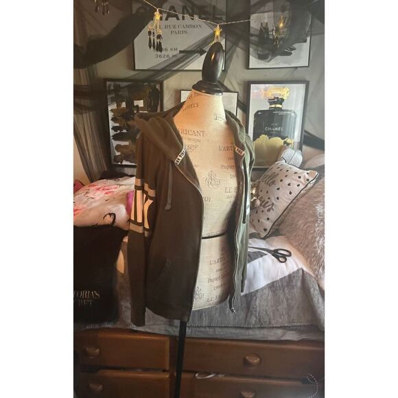 VS Pink Stretch Fleece Full-Zip Hoodie hooded jacket sweatshirt - Picture 4 of 6